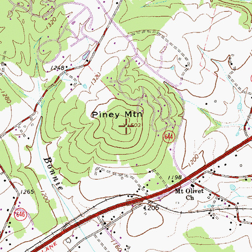 Topographic Map of Piney Mountain, VA