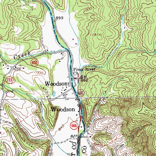 Topographic Map of Piney River Church, VA