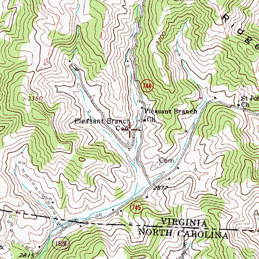 Topographic Map of Pleasant Branch Cemetery, VA