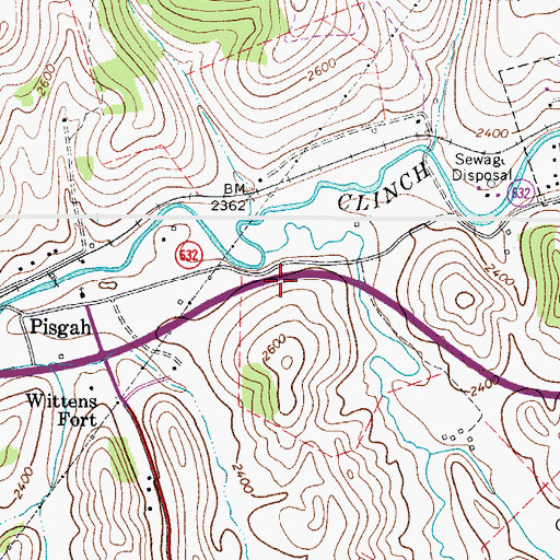 Topographic Map of Plum Creek, VA