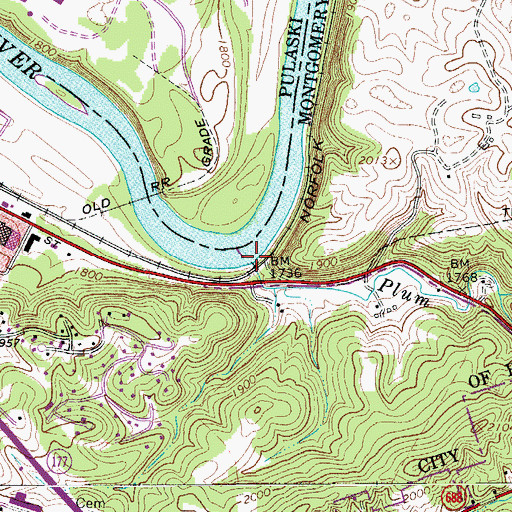 Topographic Map of Plum Creek, VA