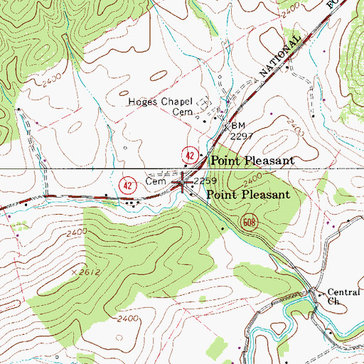 Topographic Map of Point Pleasant, VA