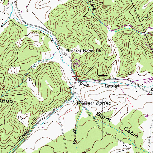 Topographic Map of Pole Bridge Branch, VA