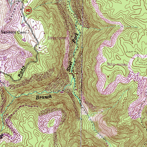 Topographic Map of Pole Bridge Branch, VA