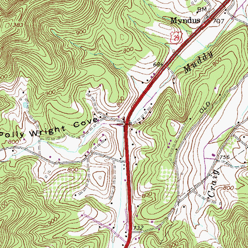 Topographic Map of Polly Wright Cove, VA