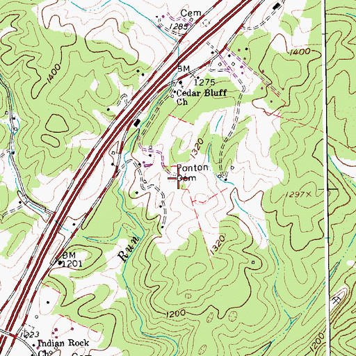 Topographic Map of Ponton Cemetery, VA