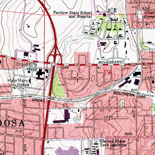 Topographic Map of The Highlands, AL