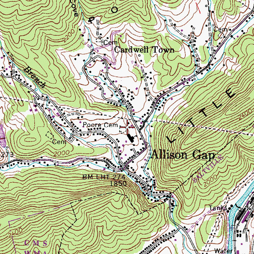 Topographic Map of Poore Cemetery, VA