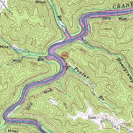 Topographic Map of Poplar Branch, VA