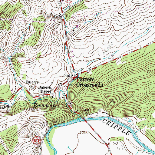 Topographic Map of Porters Crossroads, VA