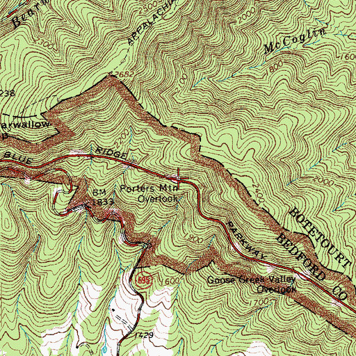 Topographic Map of Porters Mountain Overlook, VA