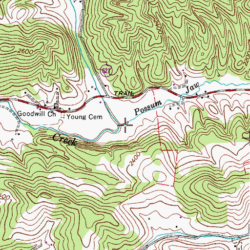 Topographic Map of Possum Creek, VA