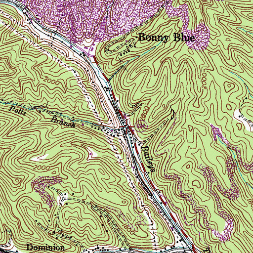 Topographic Map of Potts Branch, VA