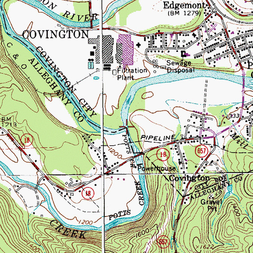 Topographic Map of Potts Creek, VA