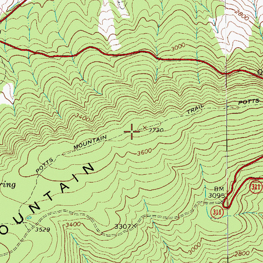 Topographic Map of Potts Mountain Trail, VA