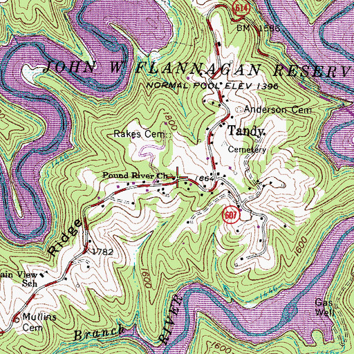 Topographic Map of Pound River Church, VA