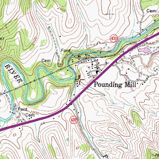 Topographic Map of Pounding Mill Branch, VA