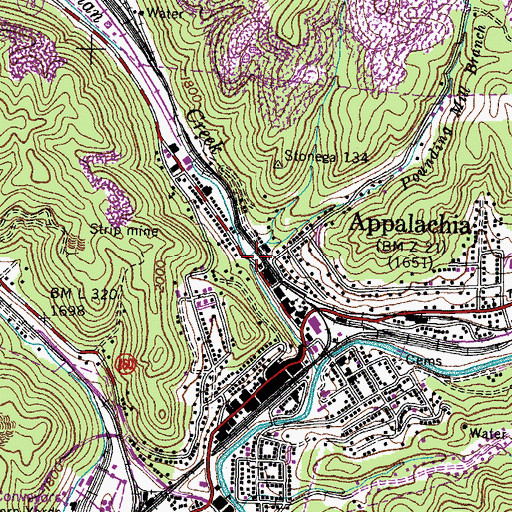 Topographic Map of Pounding Mill Creek, VA