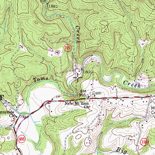 Topographic Map of Poverty Creek, VA