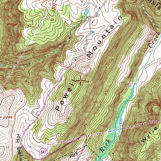 Topographic Map of Powell Mountain, VA