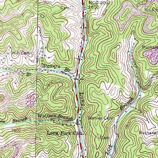 Topographic Map of Powers Branch, VA