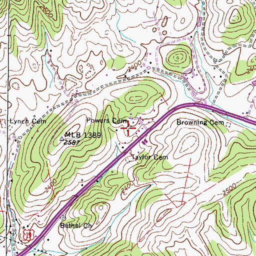 Topographic Map of Powers Cemetery, VA