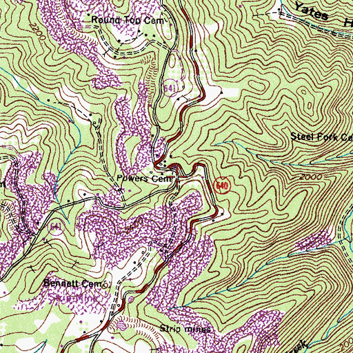 Topographic Map of Powers Cemetery, VA