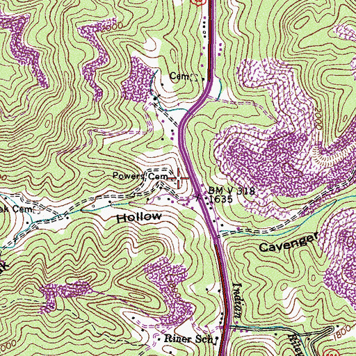Topographic Map of Powers Cemetery, VA