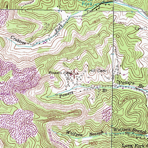 Topographic Map of Powers Cemetery, VA
