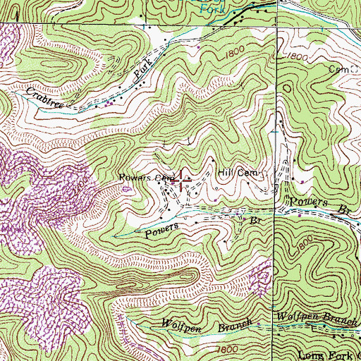 Topographic Map of Powers Cemetery, VA