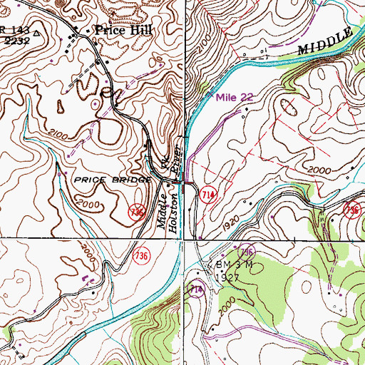 Topographic Map of Price Bridge, VA