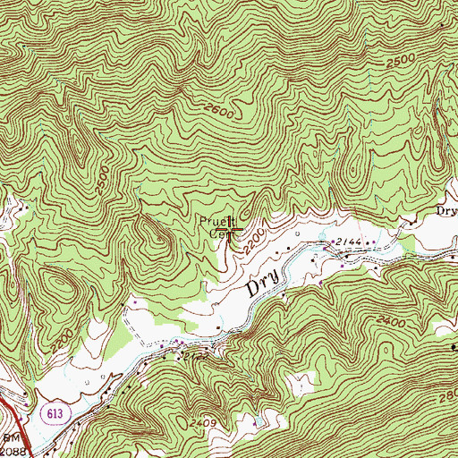 Topographic Map of Pruett Cemetery, VA