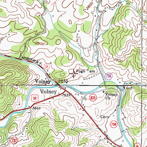 Topographic Map of Pugh Cemetery, VA