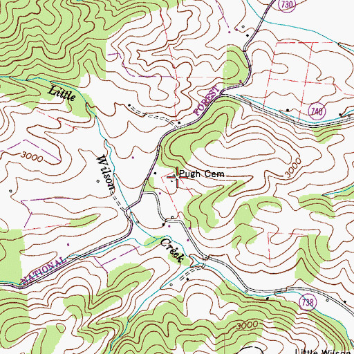 Topographic Map of Pugh Cemetery, VA