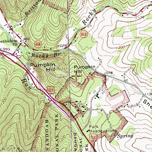Topographic Map of Pumpkin Hill, VA