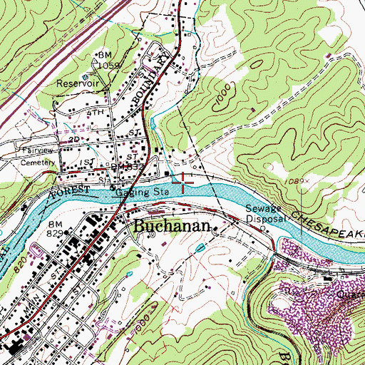 Topographic Map of Purgatory Creek, VA