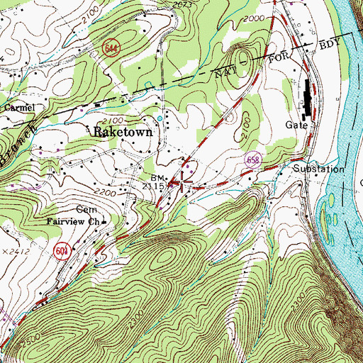 Topographic Map of Raketown, VA