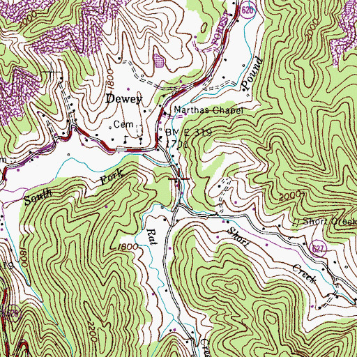 Topographic Map of Rat Creek, VA