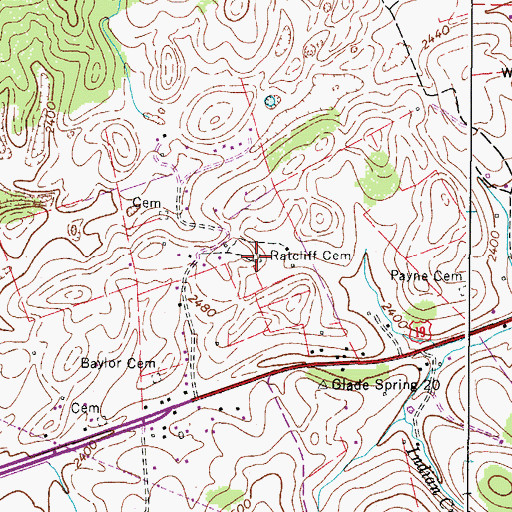 Topographic Map of Ratcliff Cemetery, VA