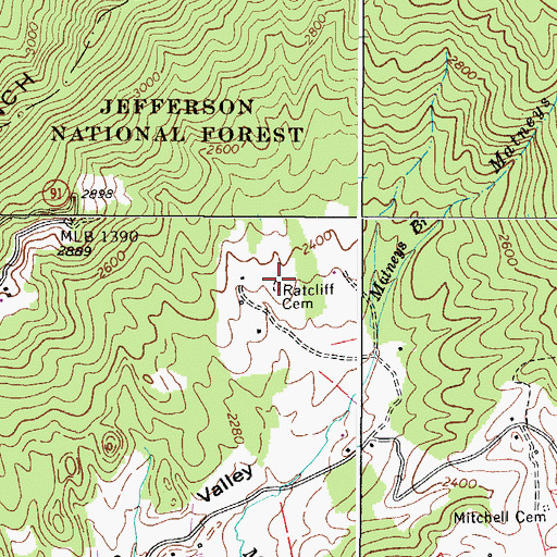 Topographic Map of Ratcliff Cemetery, VA