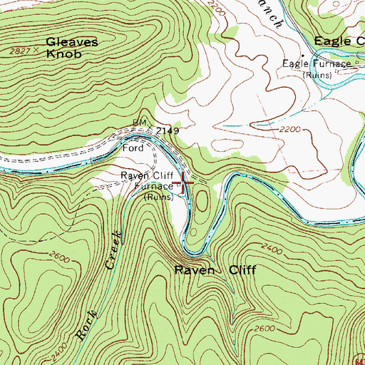 Topographic Map of Raven Cliff Furnace, VA
