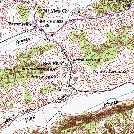 Topographic Map of Red Hill Church, VA