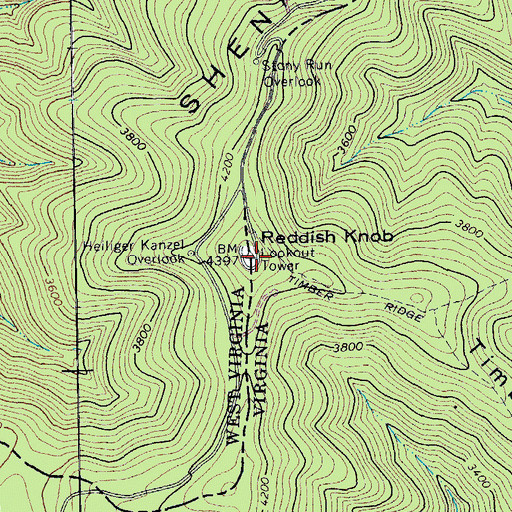 Topographic Map of Reddish Knob, VA