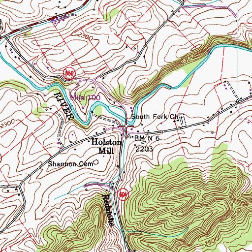 Topographic Map of Redstone Branch, VA