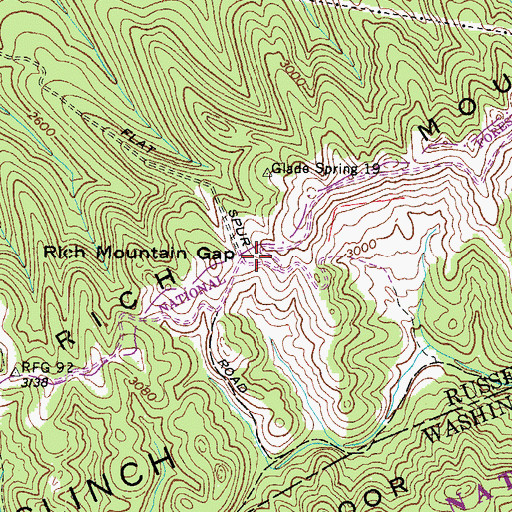 Topographic Map of Rich Mountain Gap, VA