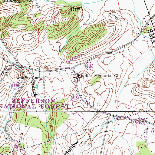 Topographic Map of Riddles Memorial Church, VA