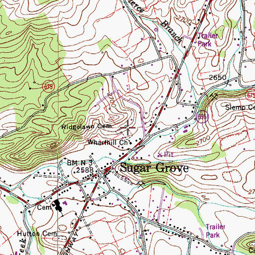 Topographic Map of Ridgelawn Cemetery, VA