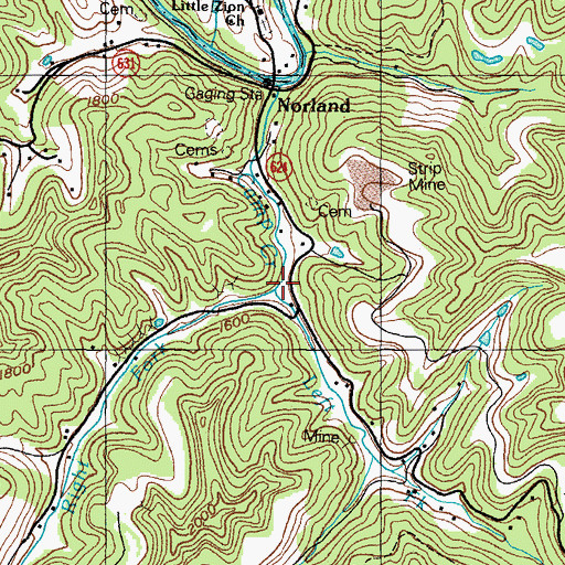 Topographic Map of Right Fork Camp Creek, VA