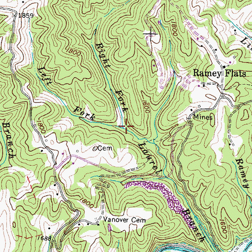 Topographic Map of Right Fork Laurel Branch, VA
