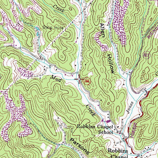 Topographic Map of Right Fork Mud Creek, VA
